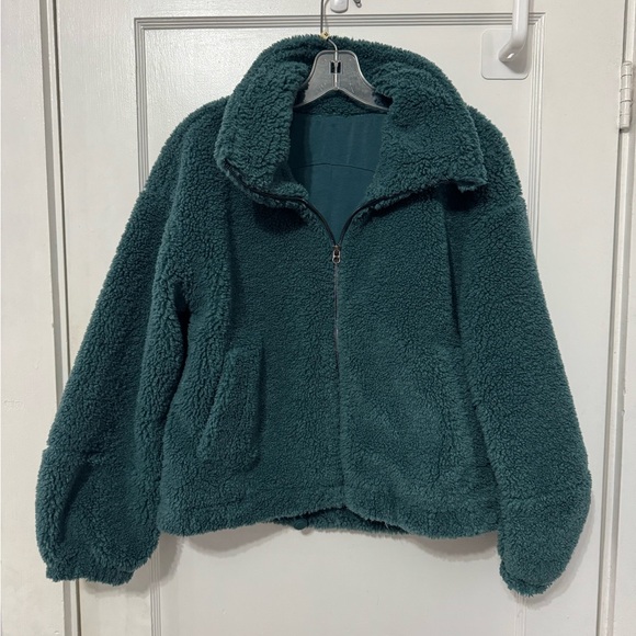 Lululemon Cinchable Fleece Zip-Up Teddy Jacket in Storm Teal Womens Size 6 - Picture 3 of 9